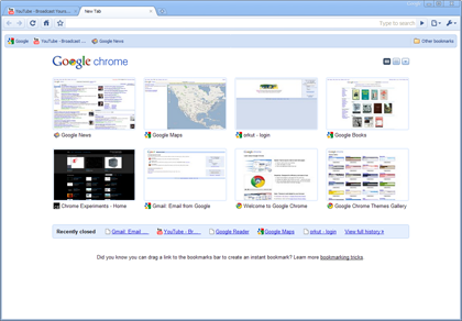 Google Chrome 3.0 с обновленной страницей новой вкладки