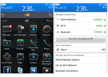 Модернизированный интерфейс BlackBerry OS 6