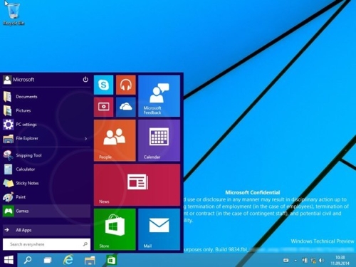 Меню «Пуск» в Windows 9 Technical Preview