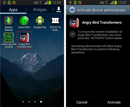 При запуске Android.Elite.1.origin пытается получить доступ к функциям администратора мобильного устройства