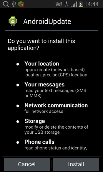 Троян-шпион для Android устанавливается на мобильные устройства в качестве приложения AndroidUpdate
