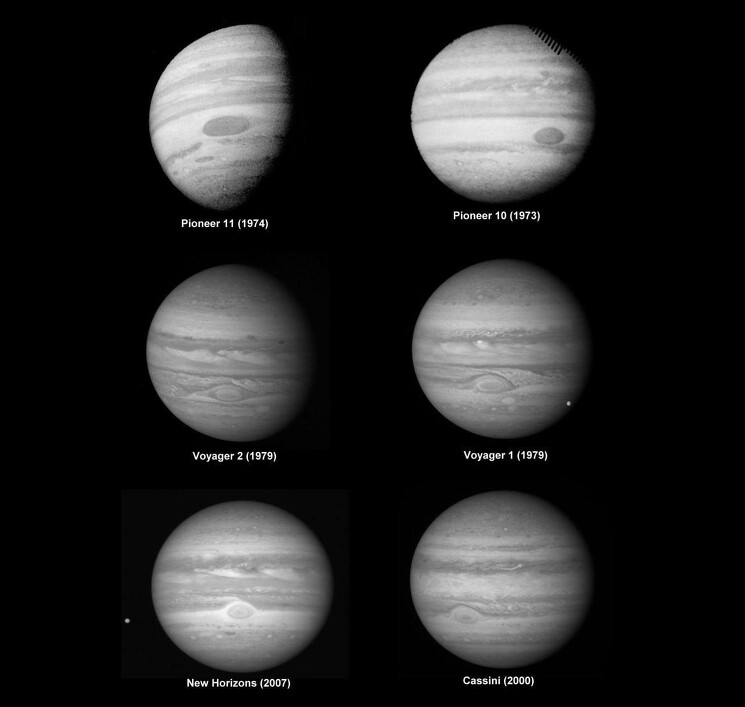 Юпитер в глазах шести различных космических аппаратов. 
