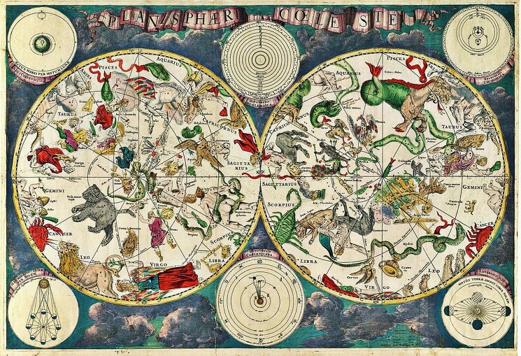 Карта созвездий 1670 года от голландского картографа Фредерика де Вита.
