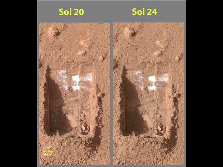Первое в истории человечества документальное подтверждение наличия воды на Марсе.

Сделал это аппарат Phoenix 31 июля 2008 года, сфотографировав водяной лед и подтвердив это с помощью встроенной лаборатории.
