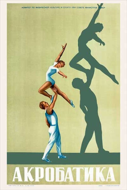 «Акробатика»
Плакат СССР по популяризации спортивной акробатики.
Неизвестный художник, год не определён.
