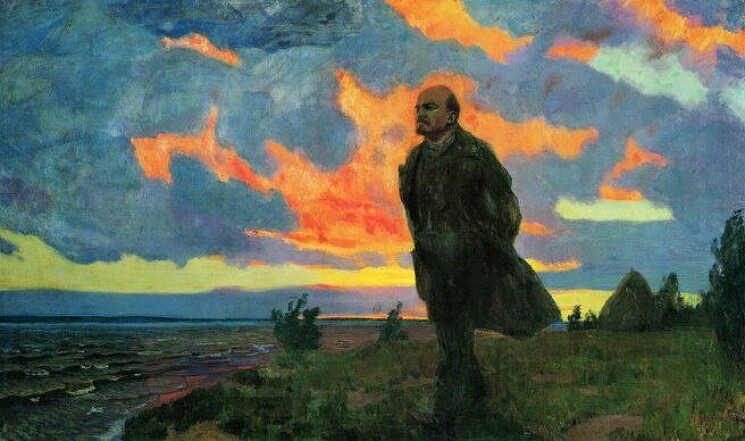 "В. И. Ленин в Разливе в 1917 году"
Эта картина 1934 года считается не только наиболее выдающимся среди работ живописца Аркадия Рылова, но еще и одним из самых значительных изображений Владимира Ленина в период его пребывания в Разливе накануне Октябрьской революции.
