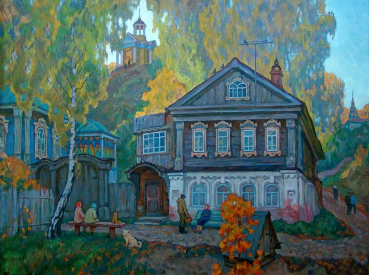 «Осенний Плёс», 1984 год. 
Холст, масло; 80 х 100 см.
Художник — Биткин Евгений Петрович.
