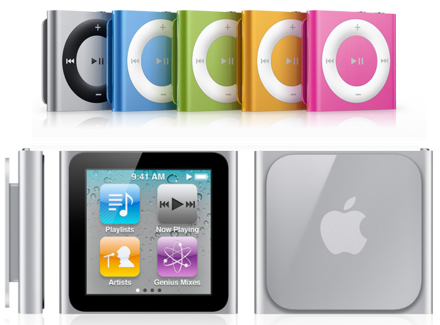 Новые плееры Apple iPod shuffle (вверху) и iPod nano (внизу)