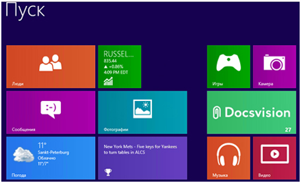 «Живая плитка» Docsvision на рабочем столе Windows 8