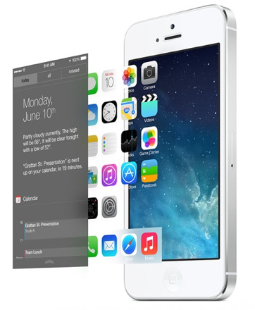 В iOS 7 реализован плоский, многослойный (за счет прозрачных элементов) дизайн 