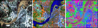 Спутниковое изображение наводнения на реке Уобаша в штате Индиана в 2013 году. Показаны различия в длинах волн света, отраженного от поверхности, что позволяет выявить различные типы поверхности, например воду, растительность, голую землю. Новая система HUBzero позволит работать с подобными данными с помощью общедоступного веб-сервиса
