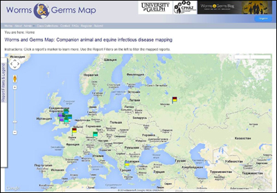На интерактивной карте Worms and Germs Map содержится информация о заболеваниях домашних животных по всему миру