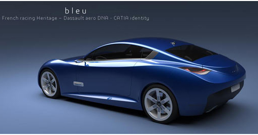 Художественная визуализация финальной модели автомобиля в синих тонах