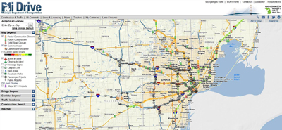  Сервис MI Drive (штат Мичиган) позволяет на интерактивной карте увидеть места ДТП, пробки, просмотреть видео с дорожных камер 