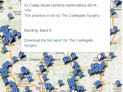  Карта позволяет вести поиск ближайших медучреждений по почтовому индексу или по названию медицинской практики (офтальмология, хирургия и т.п.)