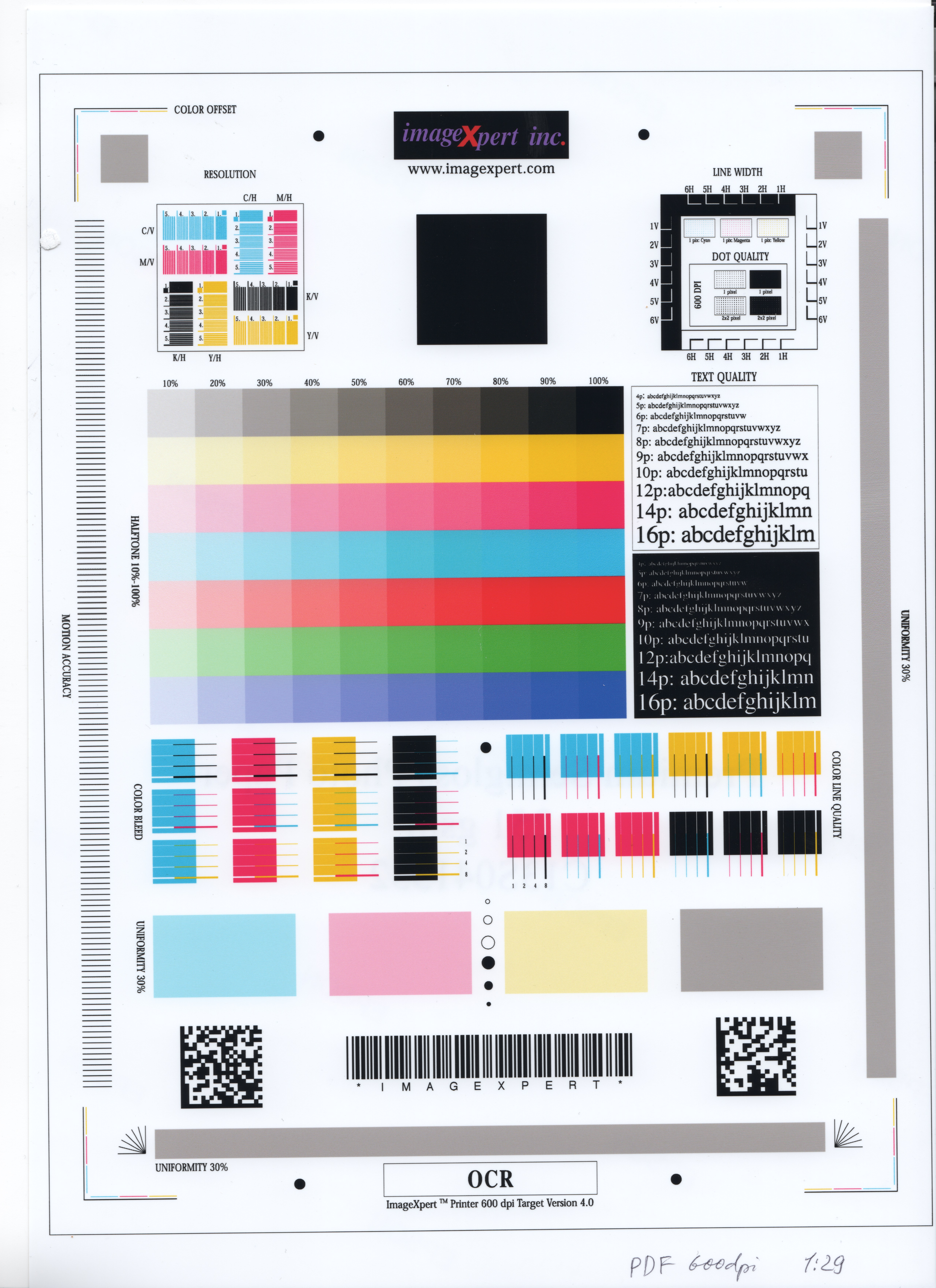 Тестовая страница печати принтера. Тестовый лист для цветного принтера Epson l800.